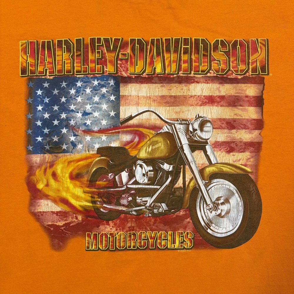 Harley-Davidson Shirt Men XL Orange Vintage 2003 Miami Florida Graphic Biker Tee - Picture 2 of 8